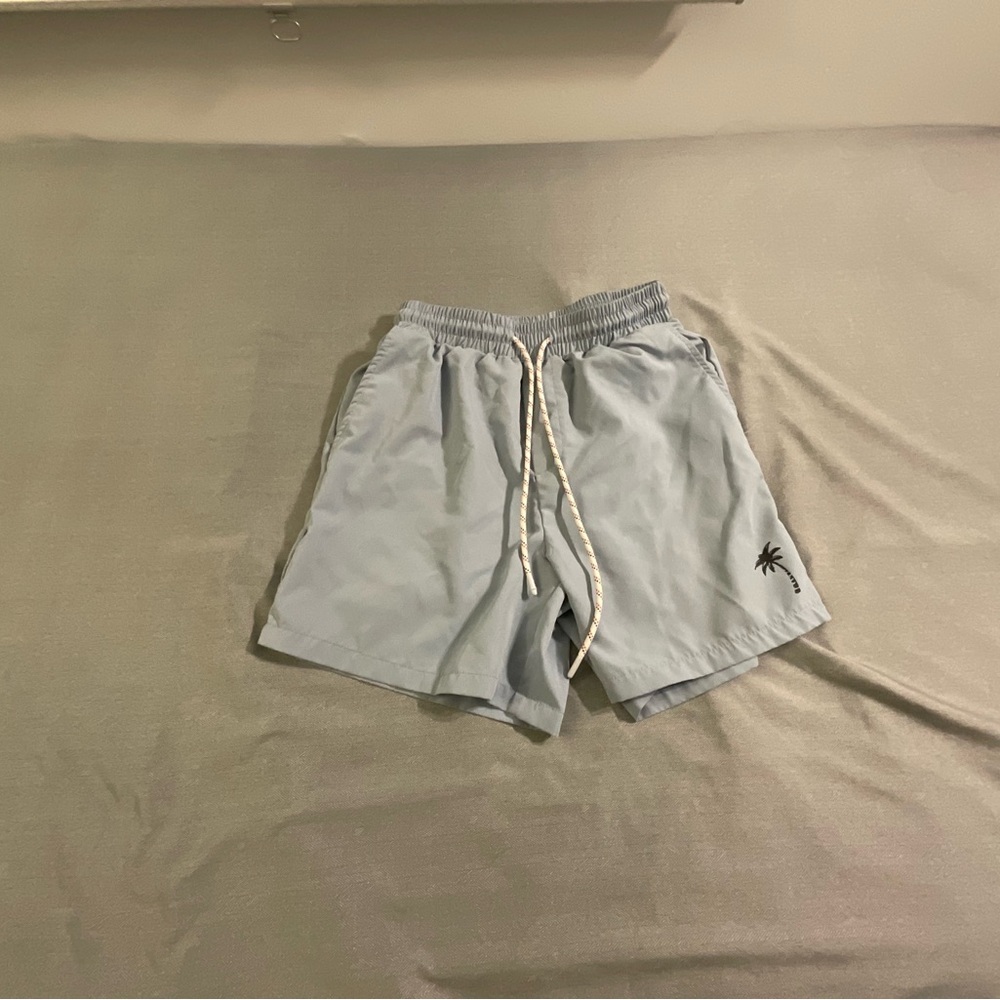Light Blue Shorts with Palm Tree Logo